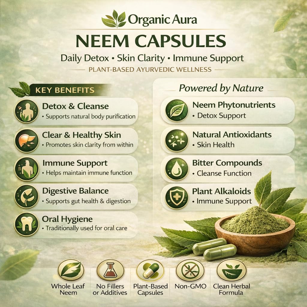 Organic Aura Neem Capsules premium quality packaging