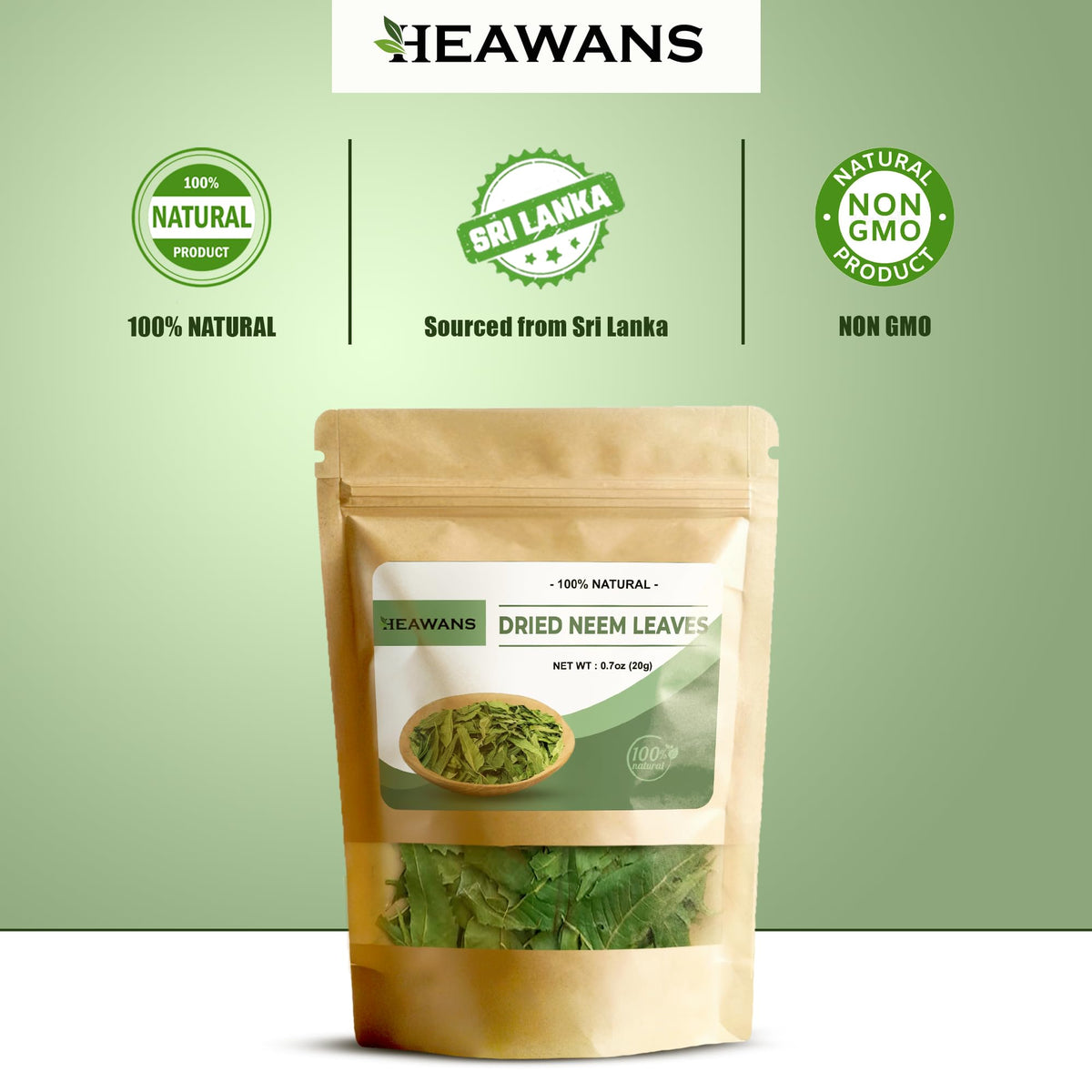 Heawans Naturally Grown Dried Whole Neem Leaves close up view