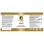 Back label of AyurBest Trikatu showing organic ingredients and 500 milligram dosage