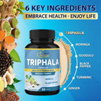 Close up view of the organic certification and quality seals on the Triphala package.