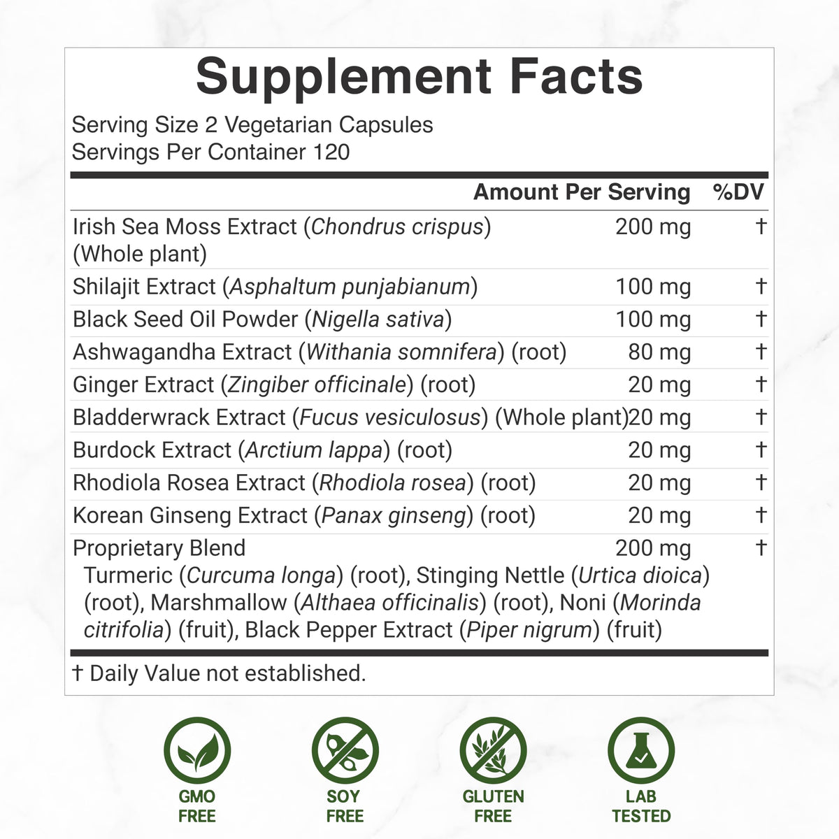 Deal Supplement Irish Sea Moss supplement facts label