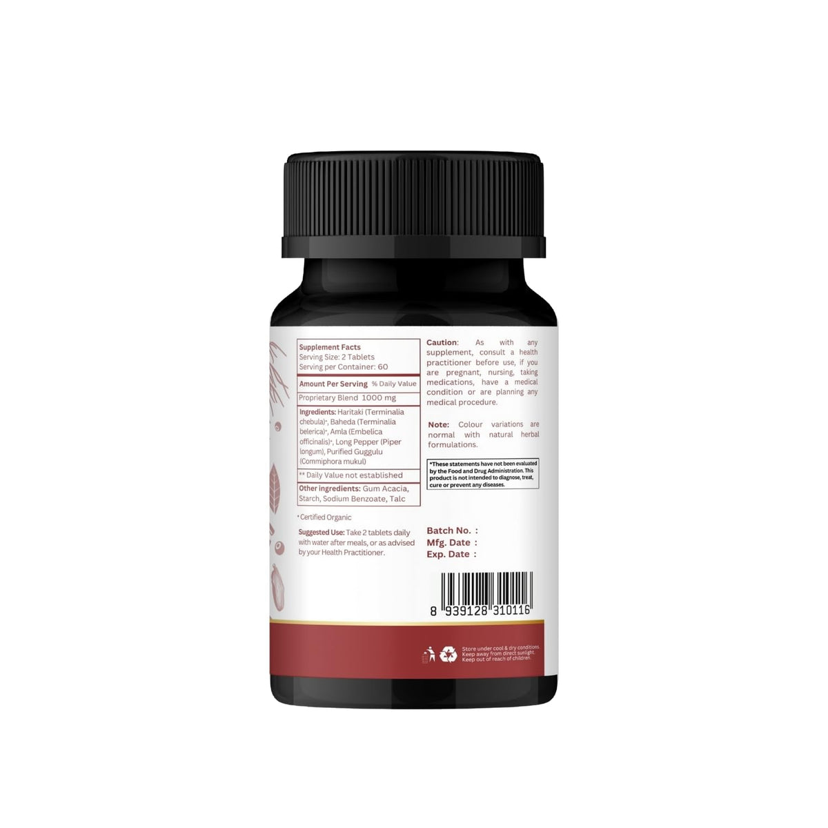 Organic Spree Triphala Guggulu container highlighting two month supply details