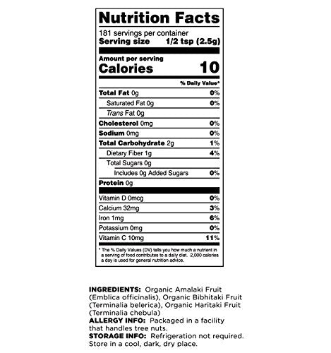 Authentic imported 16 ounce bag of Terrasoul Superfoods raw Triphala powder for bloating relief.