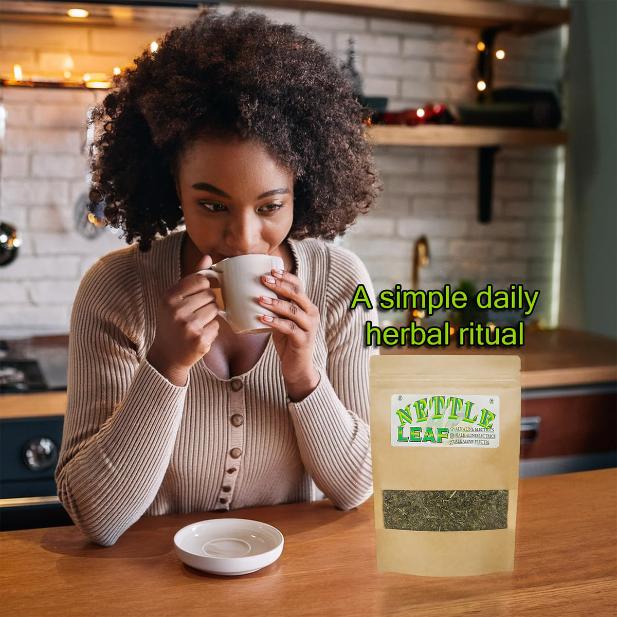 Nutrient facts label on Alkaline Electrics nettle tea pouch