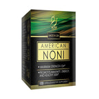 Natural organic noni capsules bottle displaying non-GMO and clean formula certifications