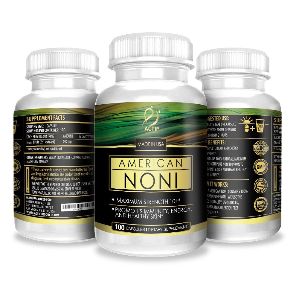 Authentic USA imported Actif American Noni dietary supplement packaging details