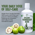 Healing Noni certified organic unpasteurized noni fruit supplement bottle showcasing clean label details