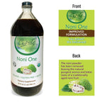Authentic imported thirty two fluid ounce organic noni liquid supplement bottle