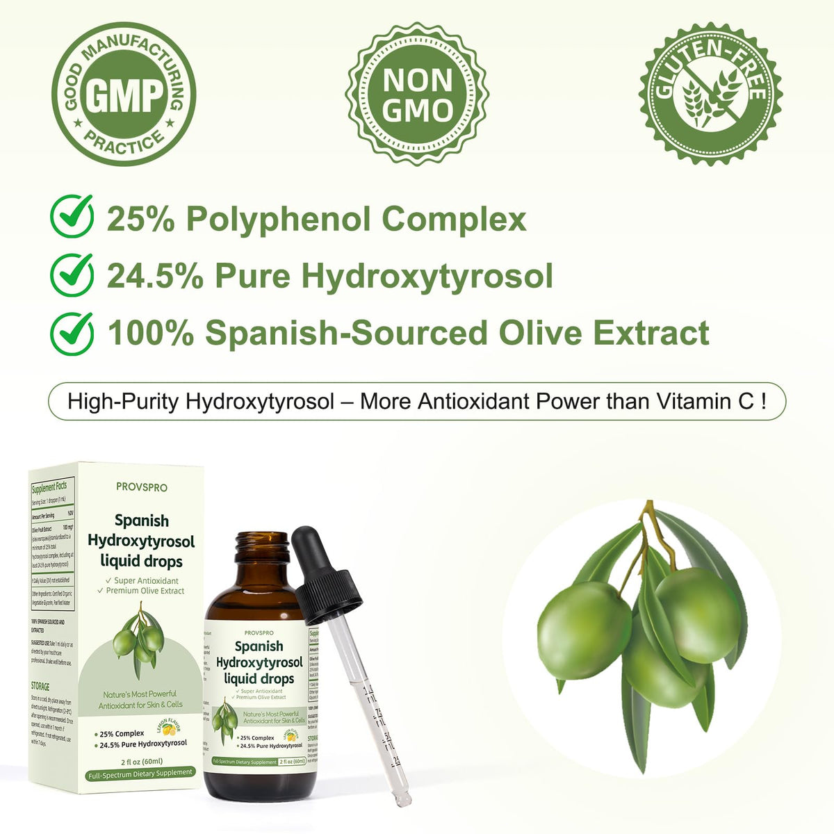 Close up of the dropper mechanism for Provspro Hydroxytyrosol liquid showcasing accurate single milliliter dosing