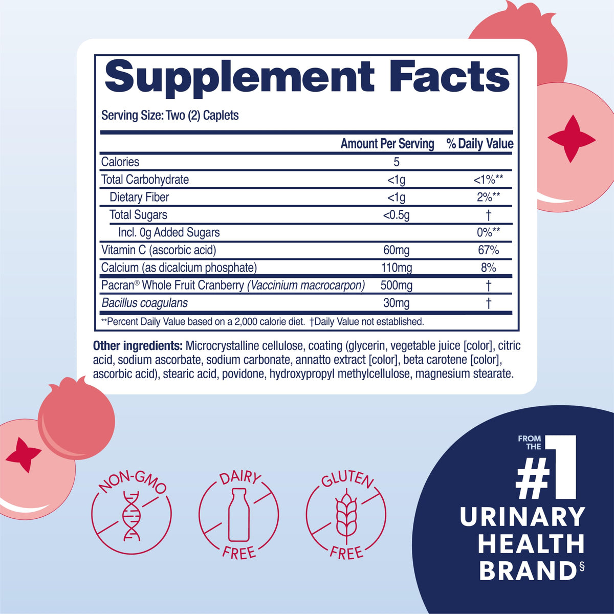 Premium whole fruit Pacran cranberry supplement for urinary tract cleanliness.