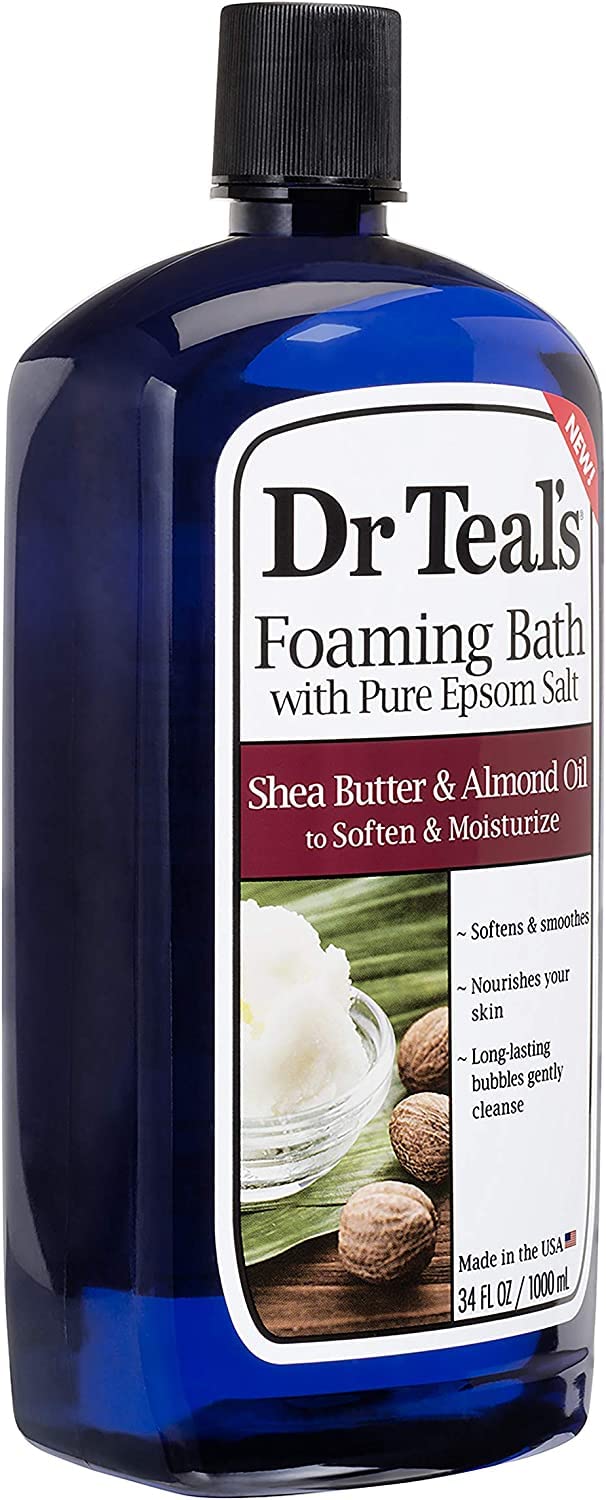 Dr Teal's Moisturizing Shea Butter and Almond Oil bubble bath bottle for dry skin hydration