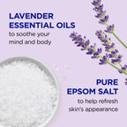 Back label view of USA imported Dr Teal's lavender bubble bath with usage directions