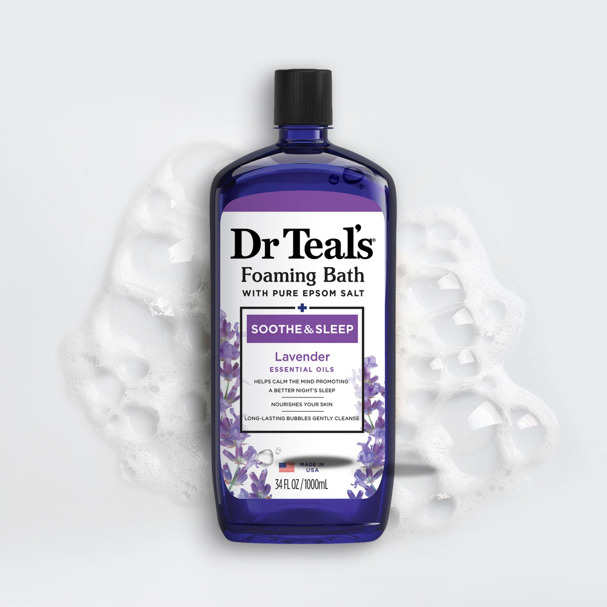 Genuine Dr Teal's pure Epsom salt calming lavender soak bottles for body care routine