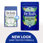 Pouring Dr Teal's cannabis sativa soaking solution into a warm bath under running water