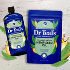 Mixing Dr Teal's cannabis sativa salt soak with body wash for skin exfoliation