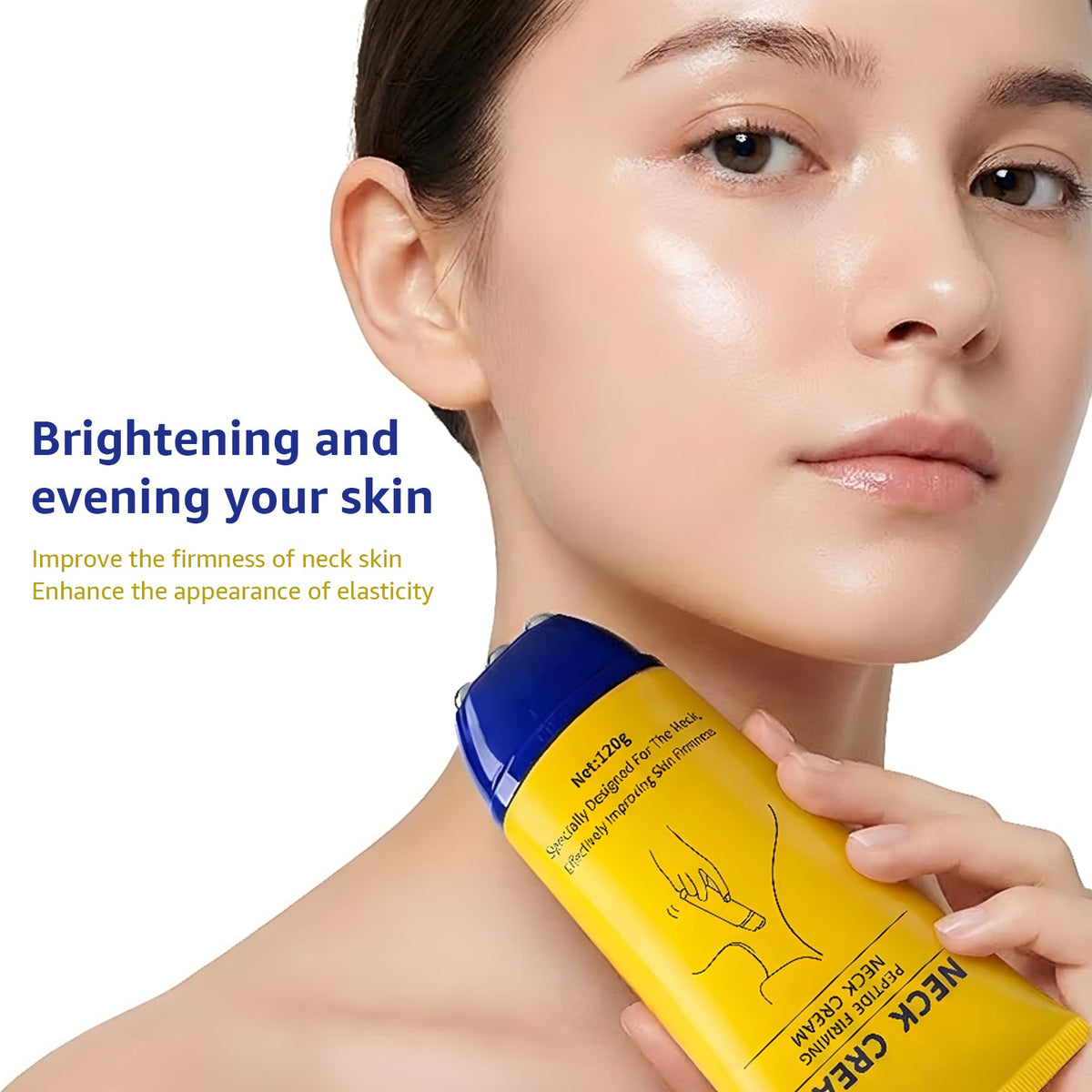 Side profile view of KOEC lifting neck cream tube highlighting ergonomic design