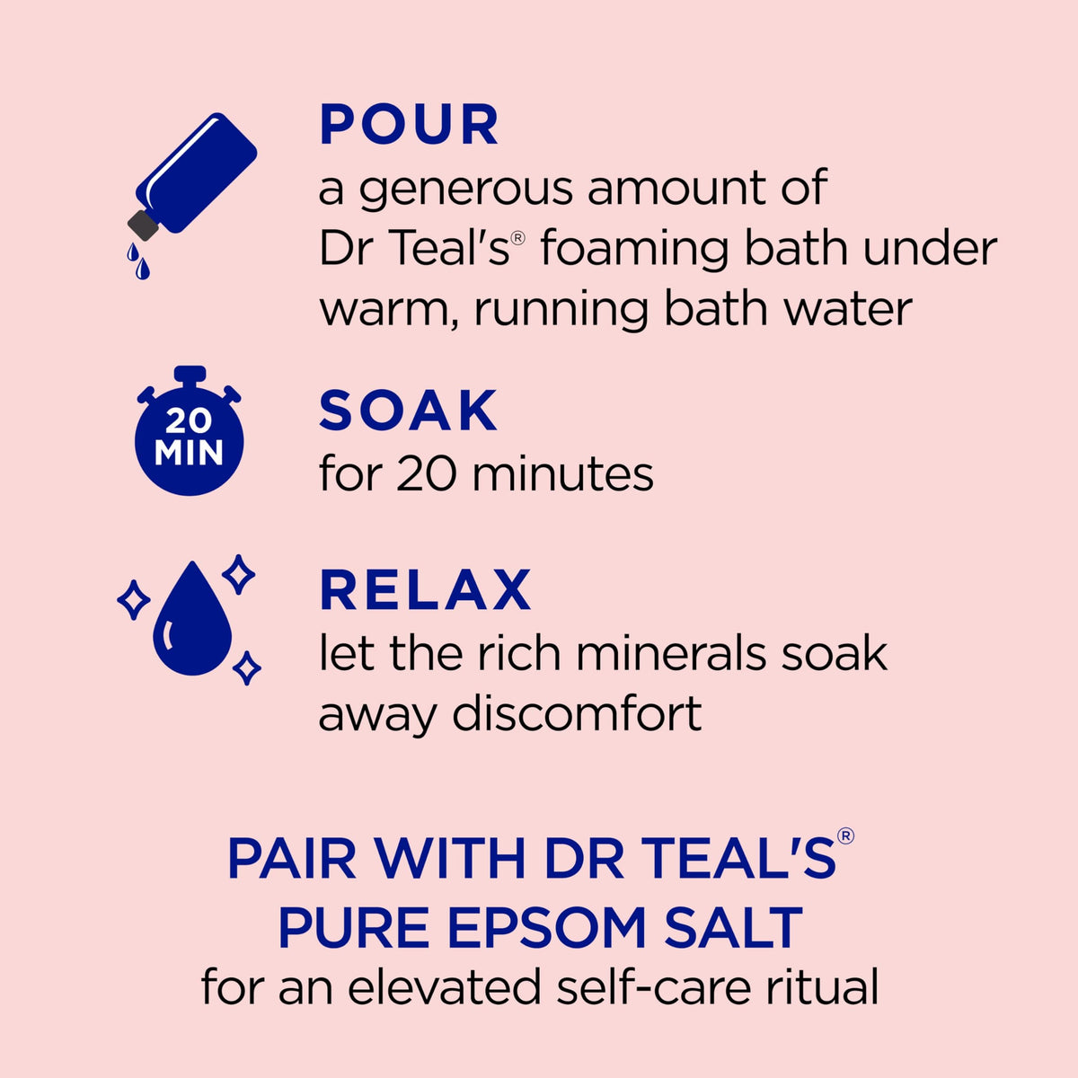 Dr Teal's stress relief ashwagandha foaming bath pour shot under running water