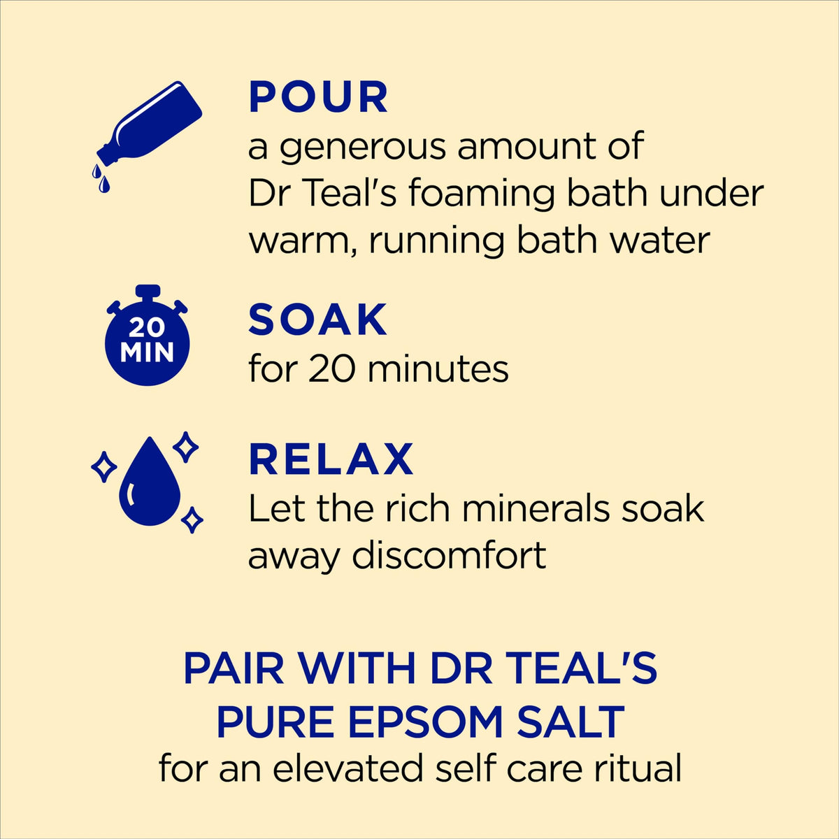 Dr Teal's pure Epsom salt foaming bath with lemon balm and essential oils multi bottle setup.