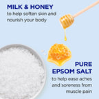 Back label of Dr. Teal's Milk and Honey forty eight ounce soaking solution showing directions