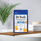 Dr. Teal's Soften and Nourish formula highlighting ingredients like aloe vera and vitamin E