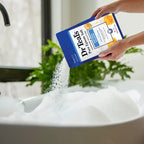 Authentic Dr. Teal's imported bath crystals bag standing upright on a clean surface