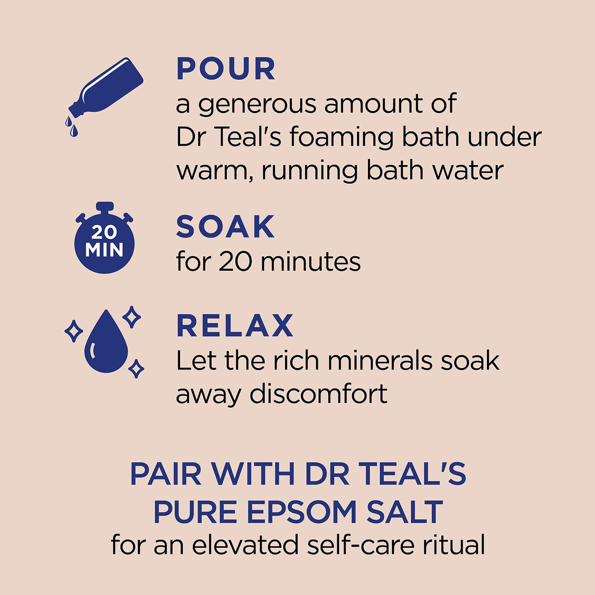 Pouring Dr Teal's foaming bath liquid under running tap water to create bubbles