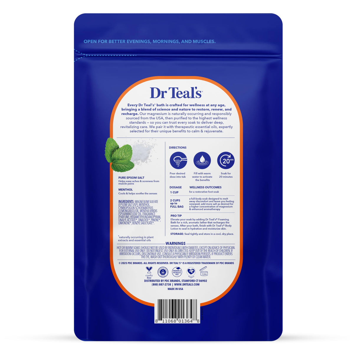 Dr Teal's Pre and Post Workout Magnesium Soak showing the secure VELCRO brand resealable closure at the top.