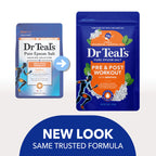 Back label of Dr Teal's Epsom Salt Workout formula detailing usage instructions and muscle relaxation steps.