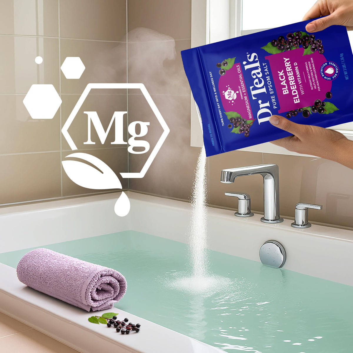 Dr Teal's elderberry and vitamin D bath salts for skin renewal