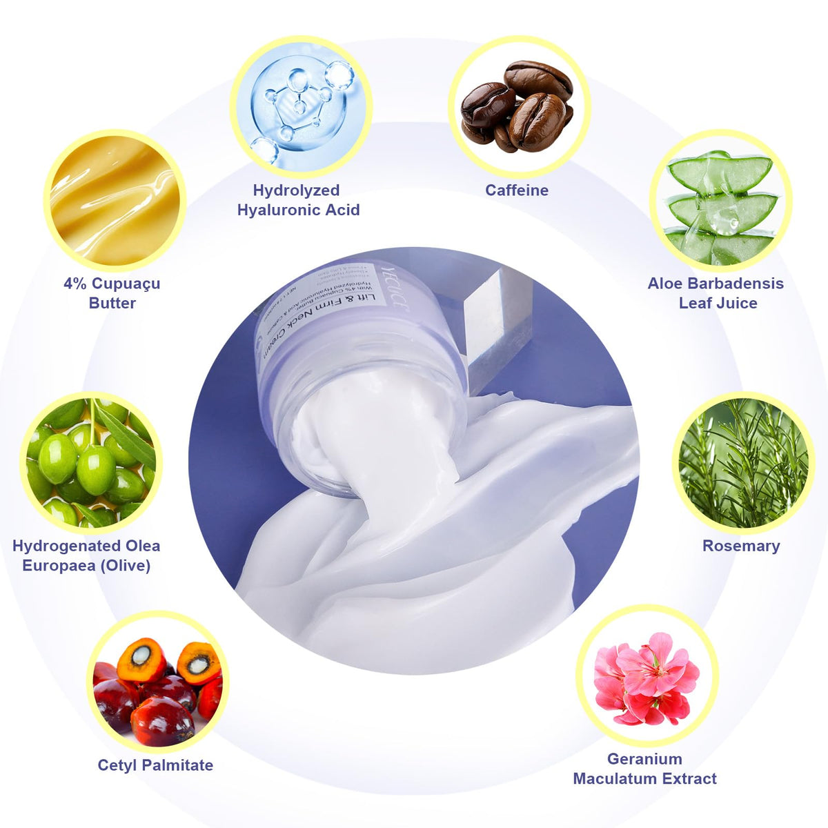 Side view of Zixaok anti-aging neck cream jar