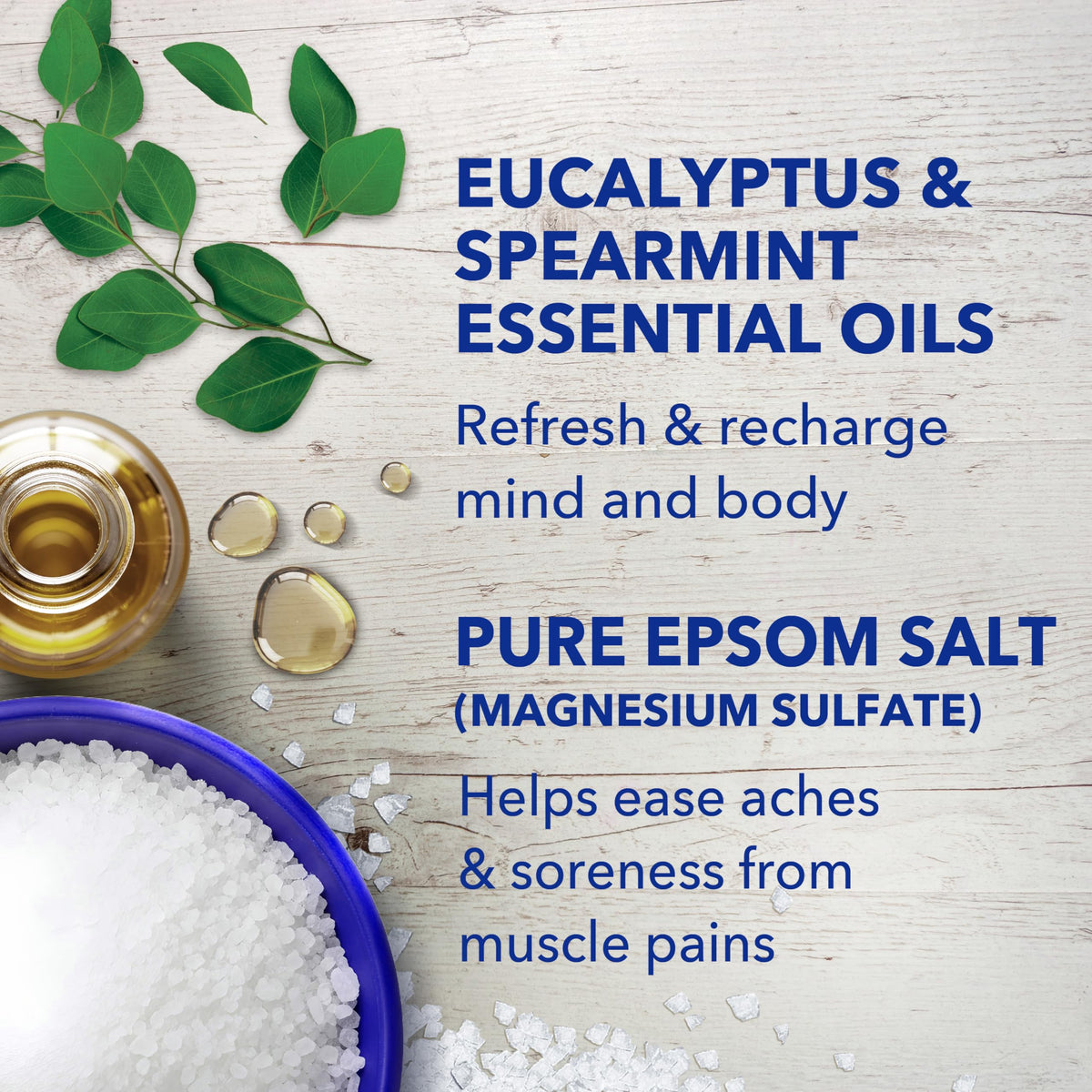 Dr Teal's Eucalyptus and Spearmint salt crystals texture shot