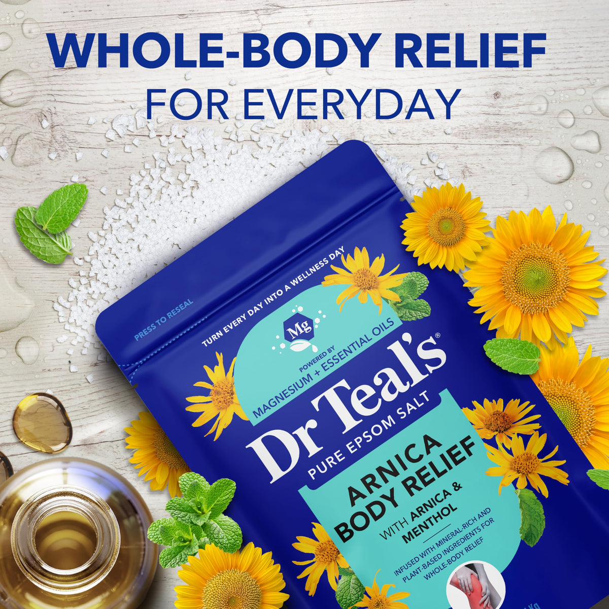 Dr Teal's magnesium sulfate bath salt bag back view with instructions