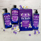 Dr Teal's Epsom salt melatonin solution displayed for a luxury home spa experience