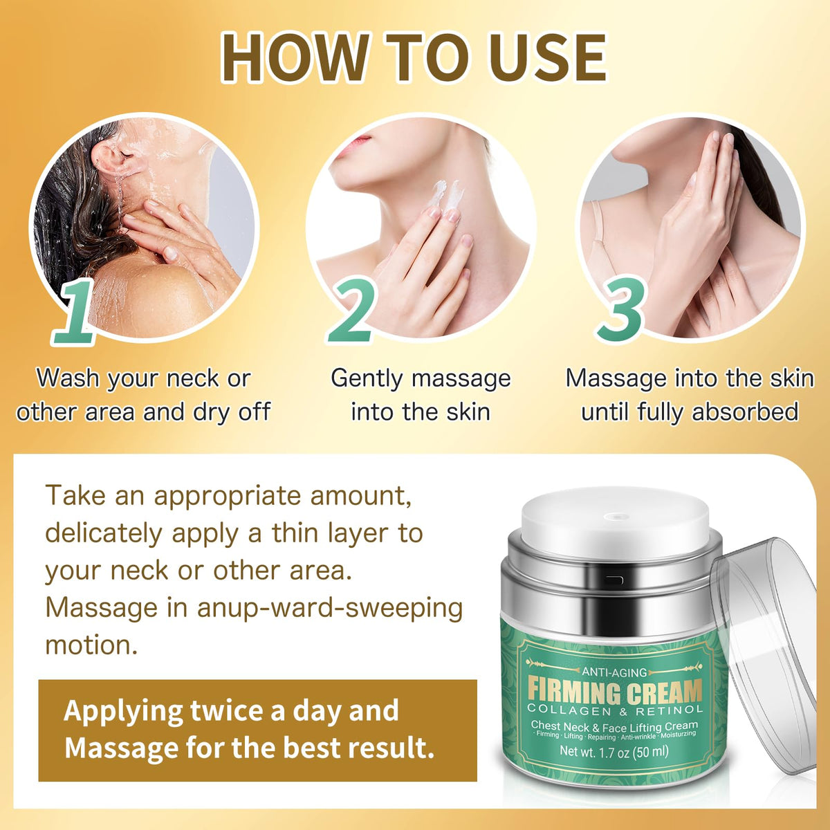 Muocobu firming neck cream close up view of the product label instructions