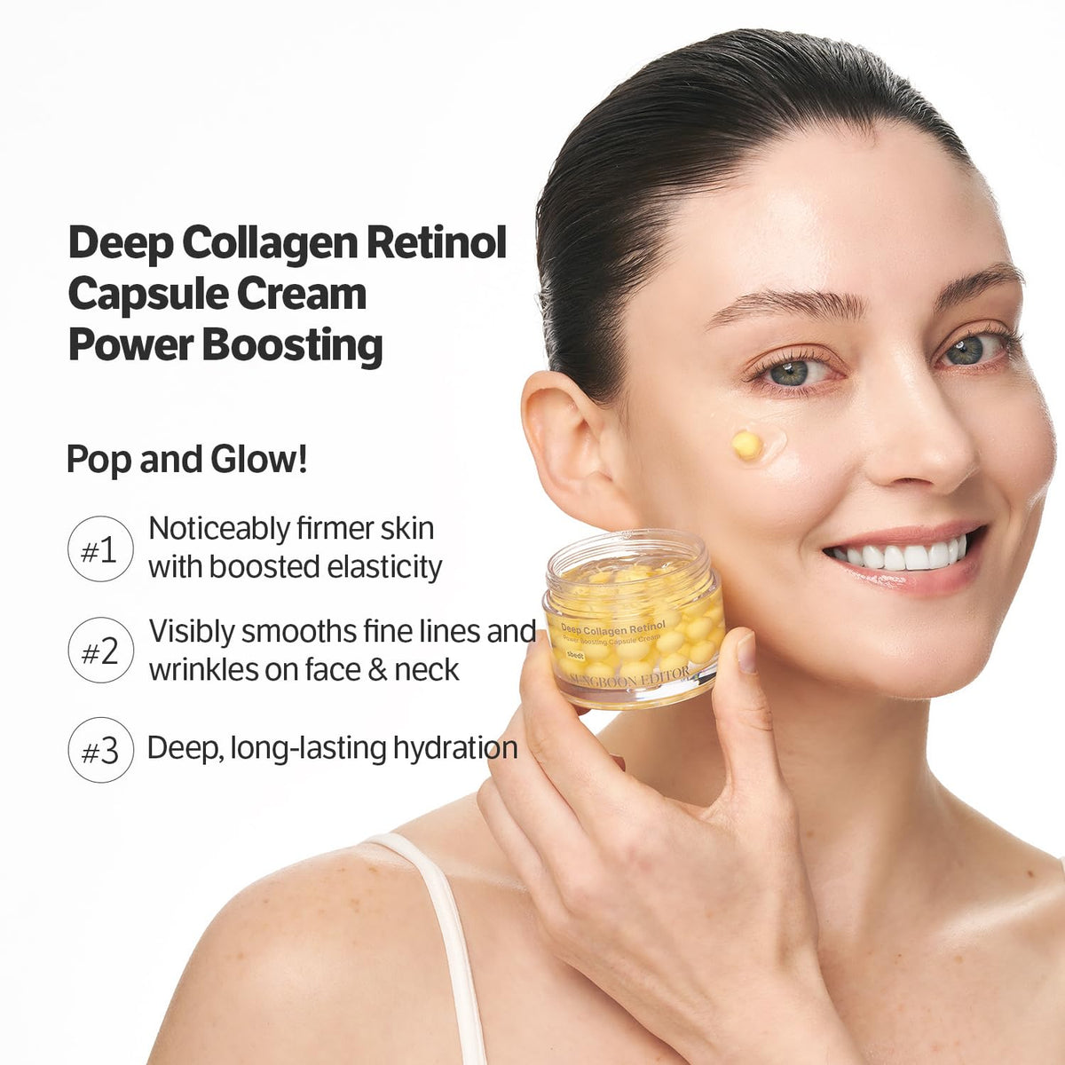 Close up of yellow retinol capsules in gel base