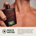 Man applying Dr. Squatch Woodland Pine cologne to his wrist pulse point