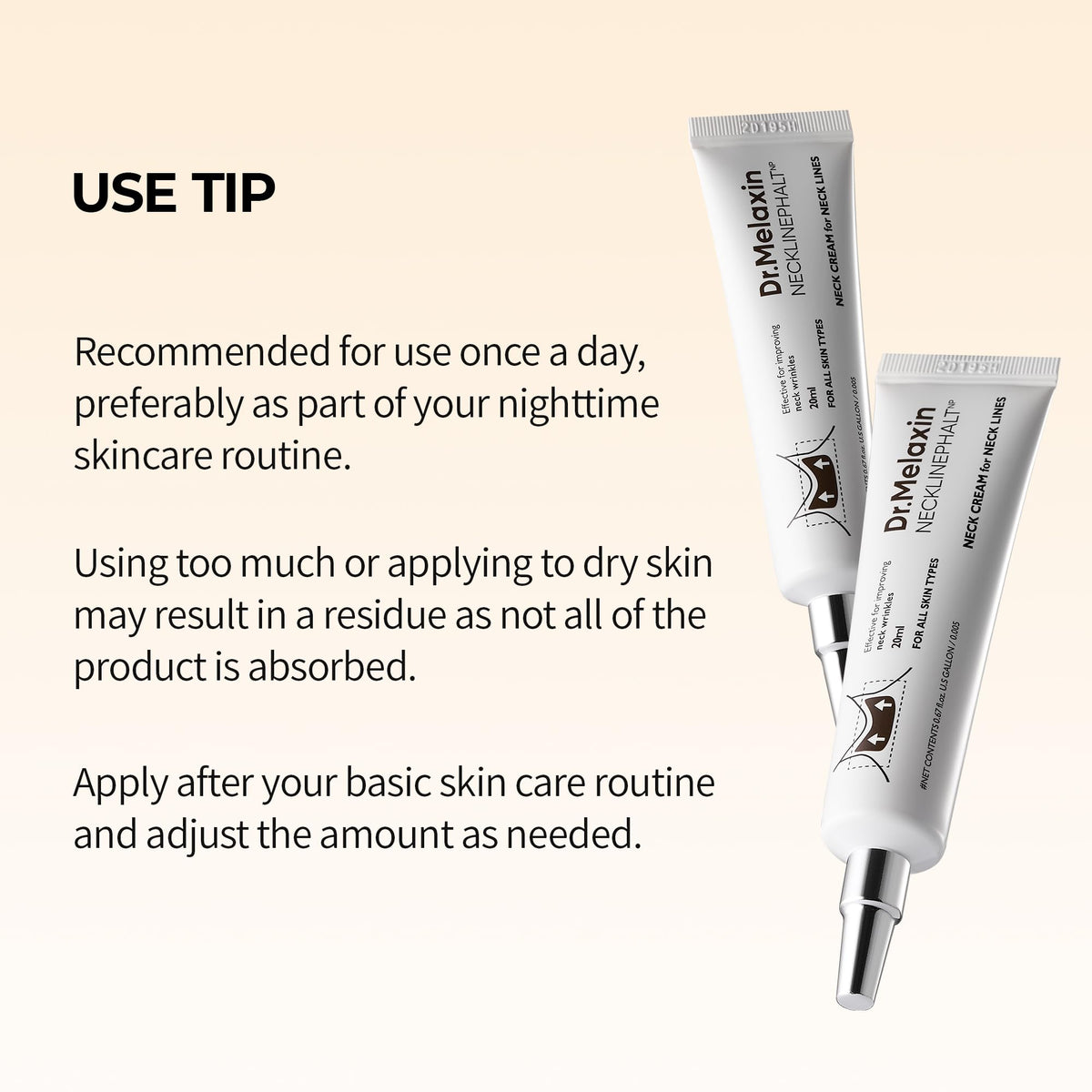 Korean skincare Dr Melaxin neck cream packaging highlighting the advanced spicule technology