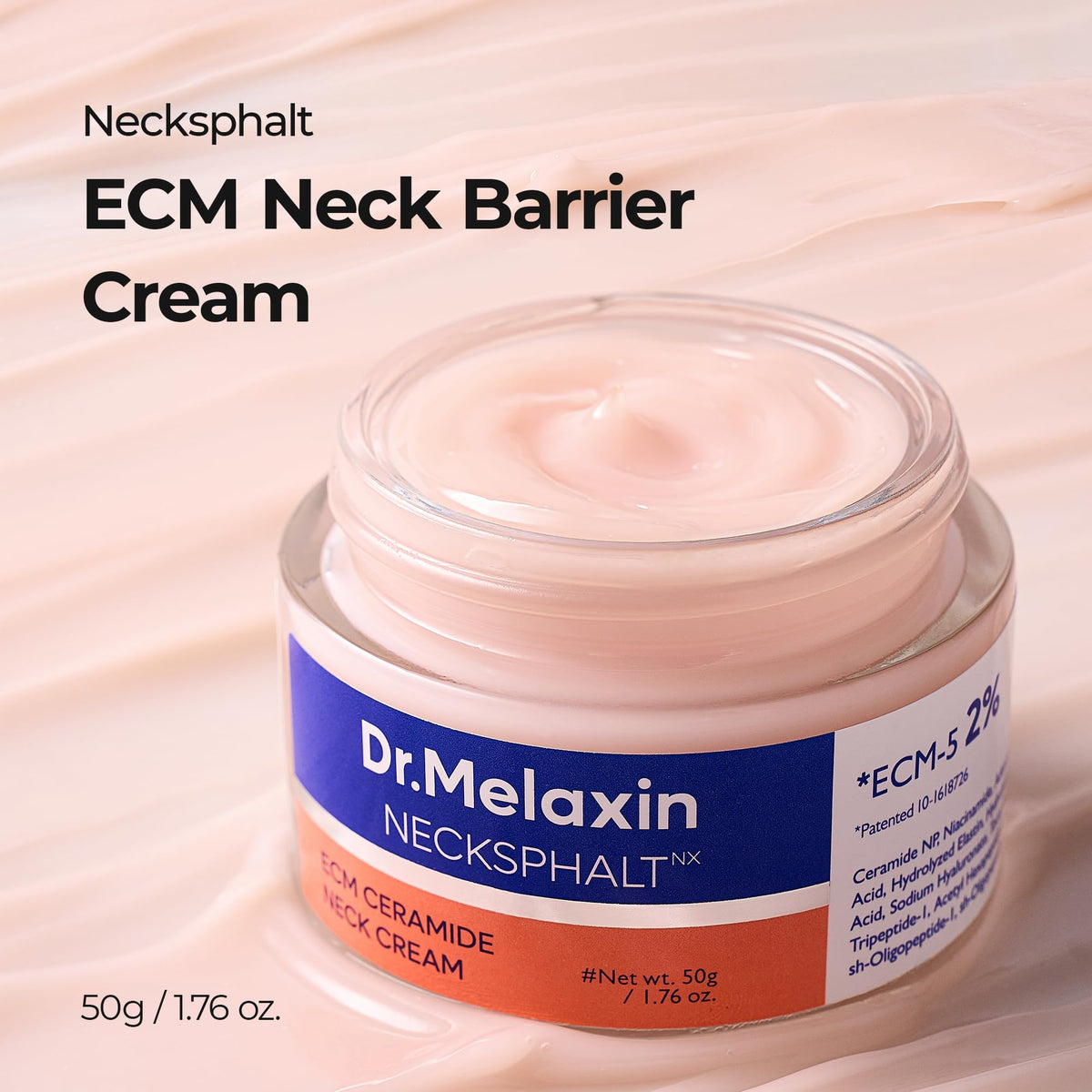 Dr.Melaxin neck wrinkles tightening cream jar showing its rich nourishing texture.