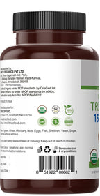 Side view of Brieofood Triphala 90 count bottle showing clear ingredient list