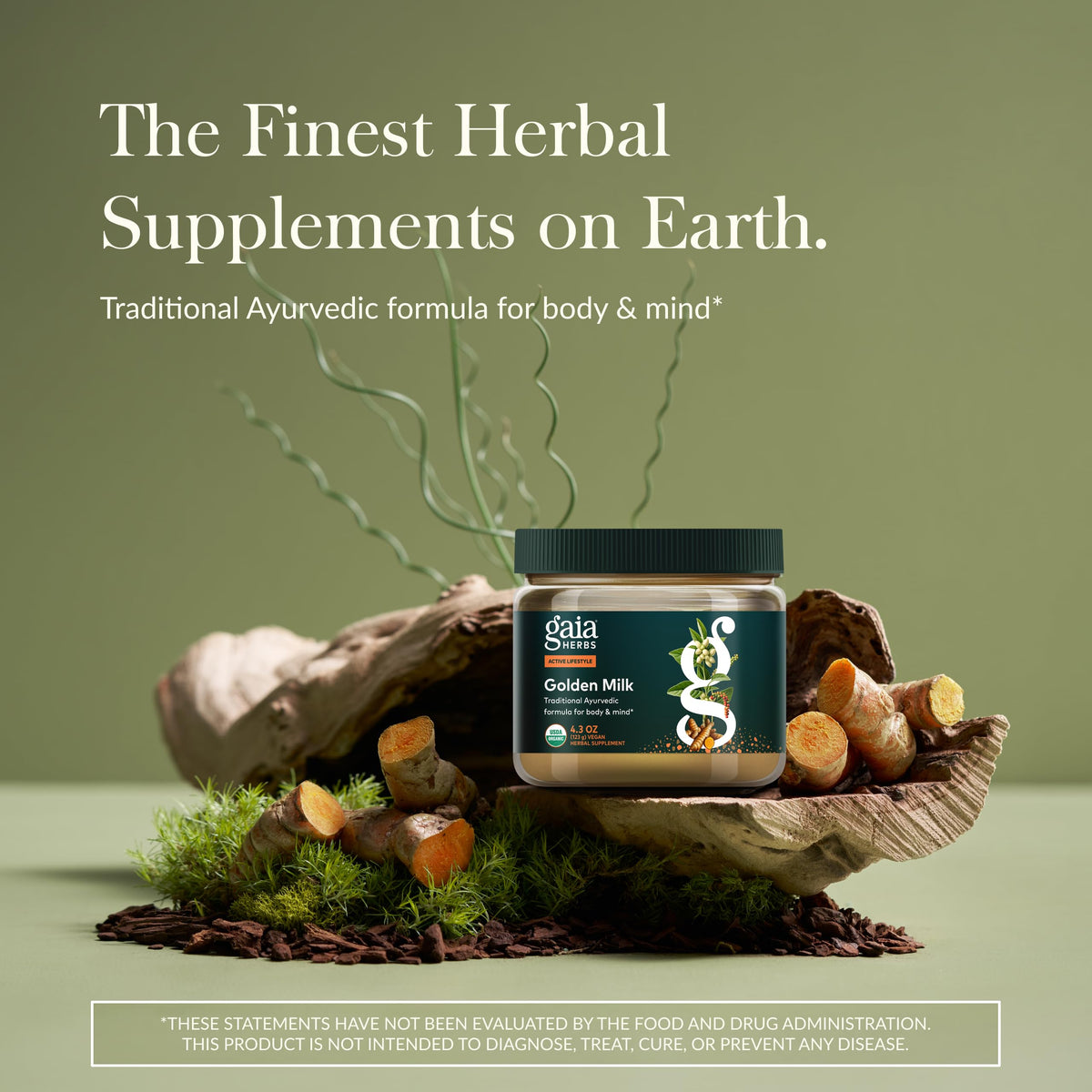 Gaia Herbs Golden Milk supplement organic ingredients and nutritional facts label