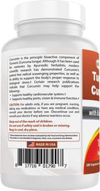 Rear view of authentic imported Best Naturals Turmeric Curcumin showing directions for use and allergen warnings