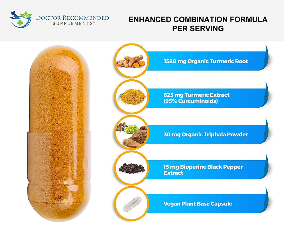 Doctor Recommended Turmeric Curcumin capsule size and BioPerine enhanced absorption details