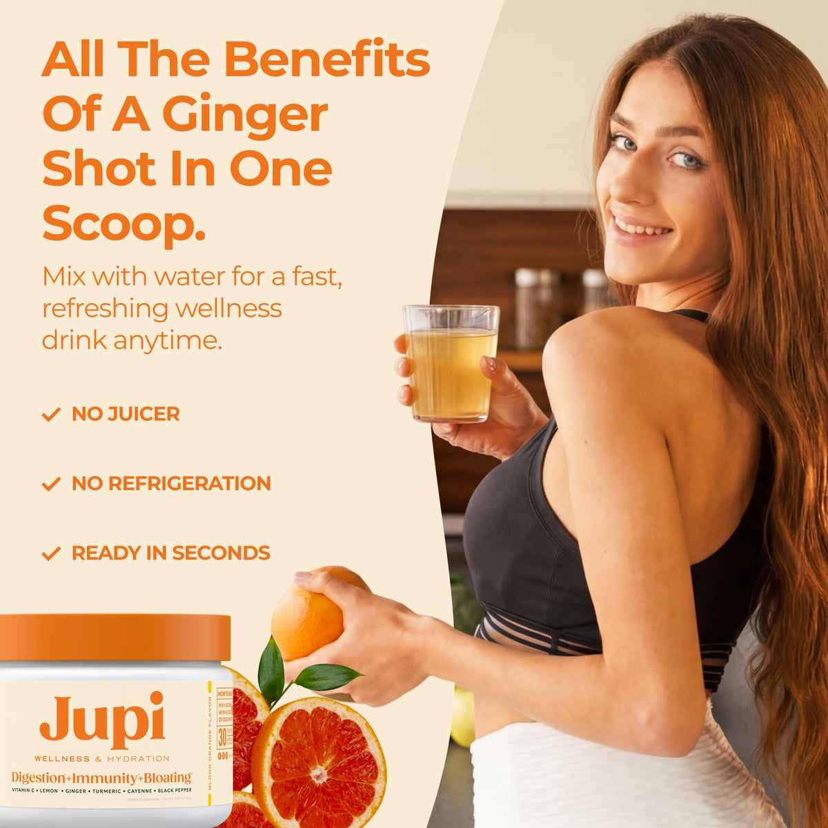 Premium blood orange flavor health supplement jar with thirty servings