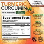 Nature's Nutrition Turmeric Curcumin dietary supplement bottle side view listing organic ingredients