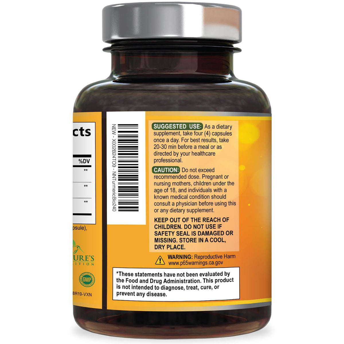 Nature's Nutrition Turmeric Curcumin veggie capsules showing clean vegan wellness formulation
