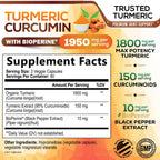 Nature's Nutrition Turmeric Curcumin supplement facts panel showing ingredient dosages