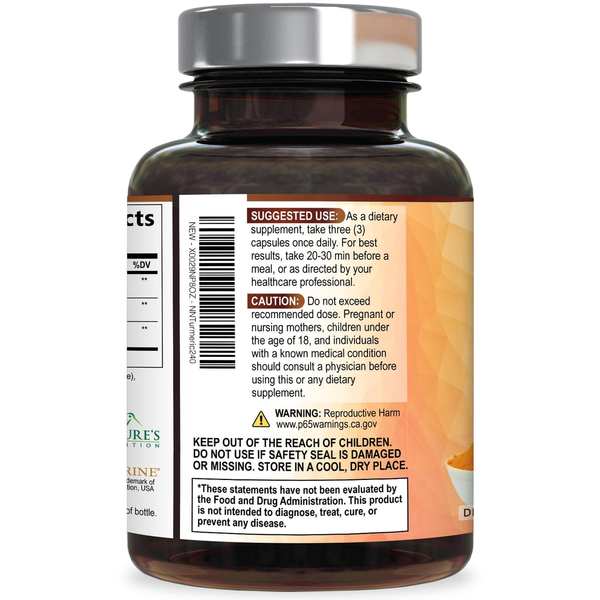 Nature's Nutrition herbal antioxidant turmeric veggie capsules packaging