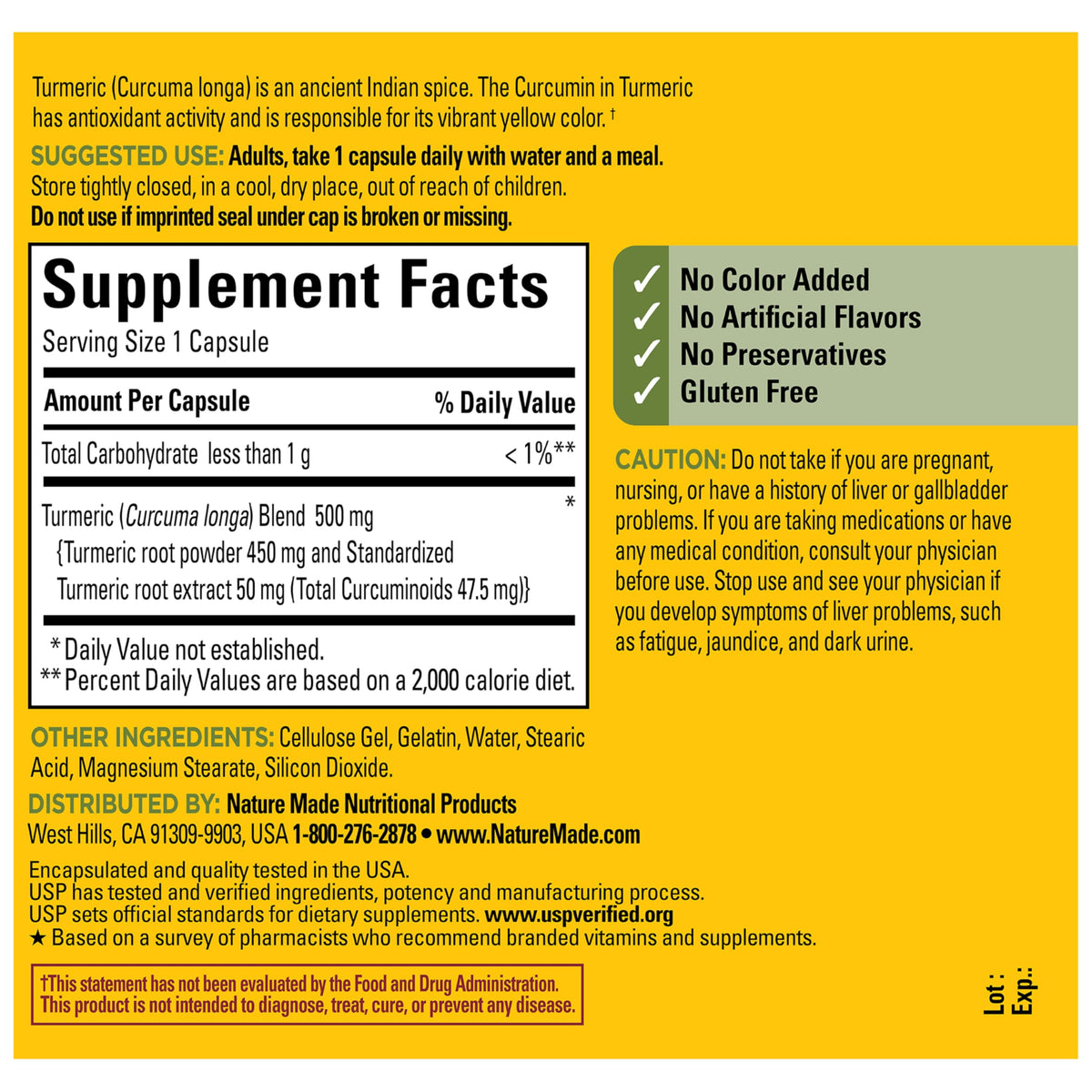Pharmacist recommended turmeric root extract supplement for neutralizing harmful free radicals