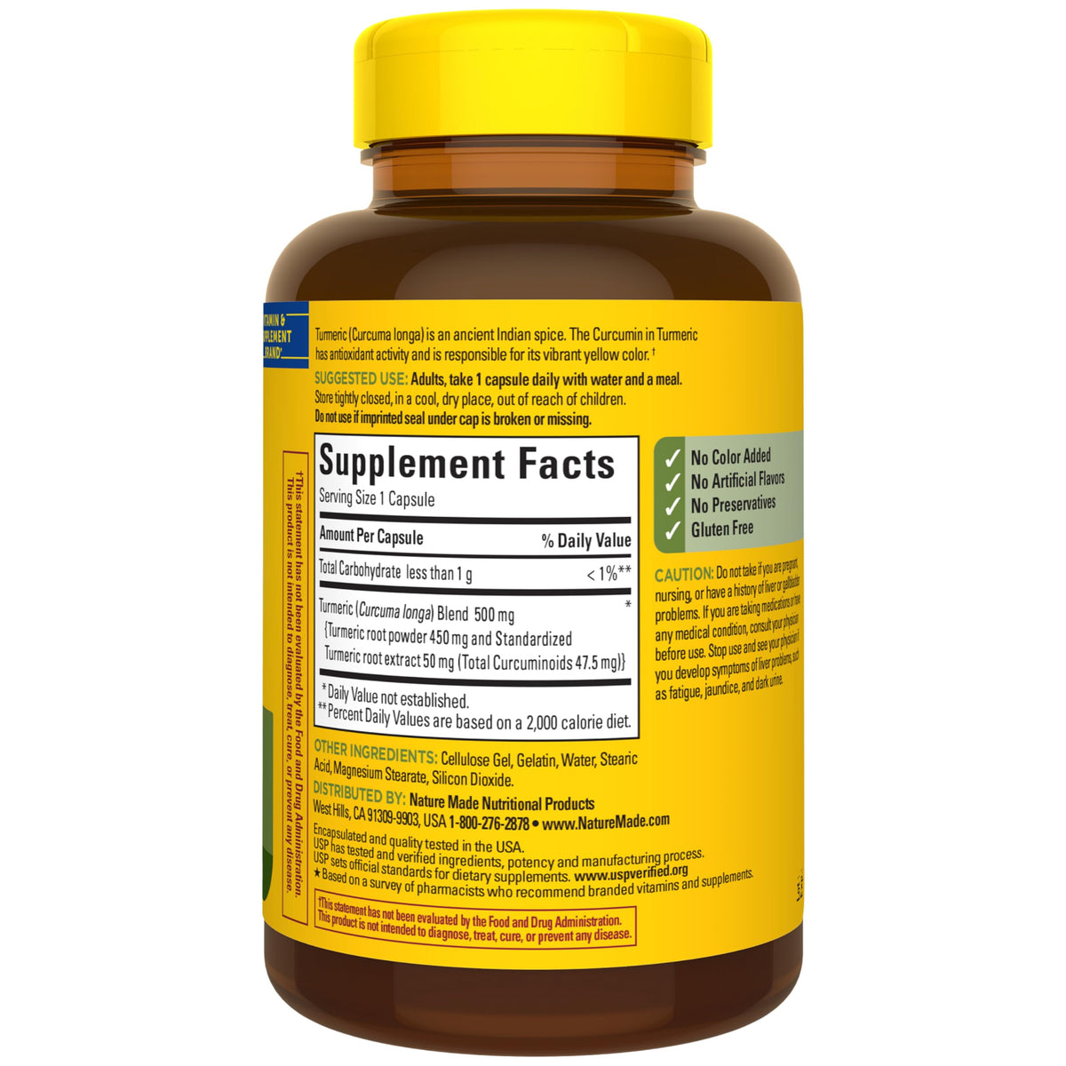Pure curcuminoid herbal health supplement packaging clean formula with no artificial colors