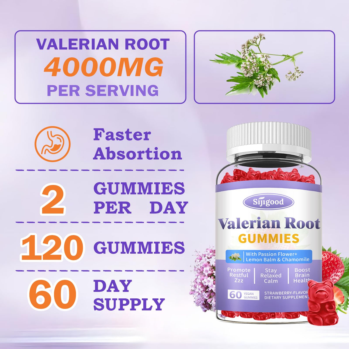 Sijigood valerian root extract 4000mg serving size dietary supplement bottle back view